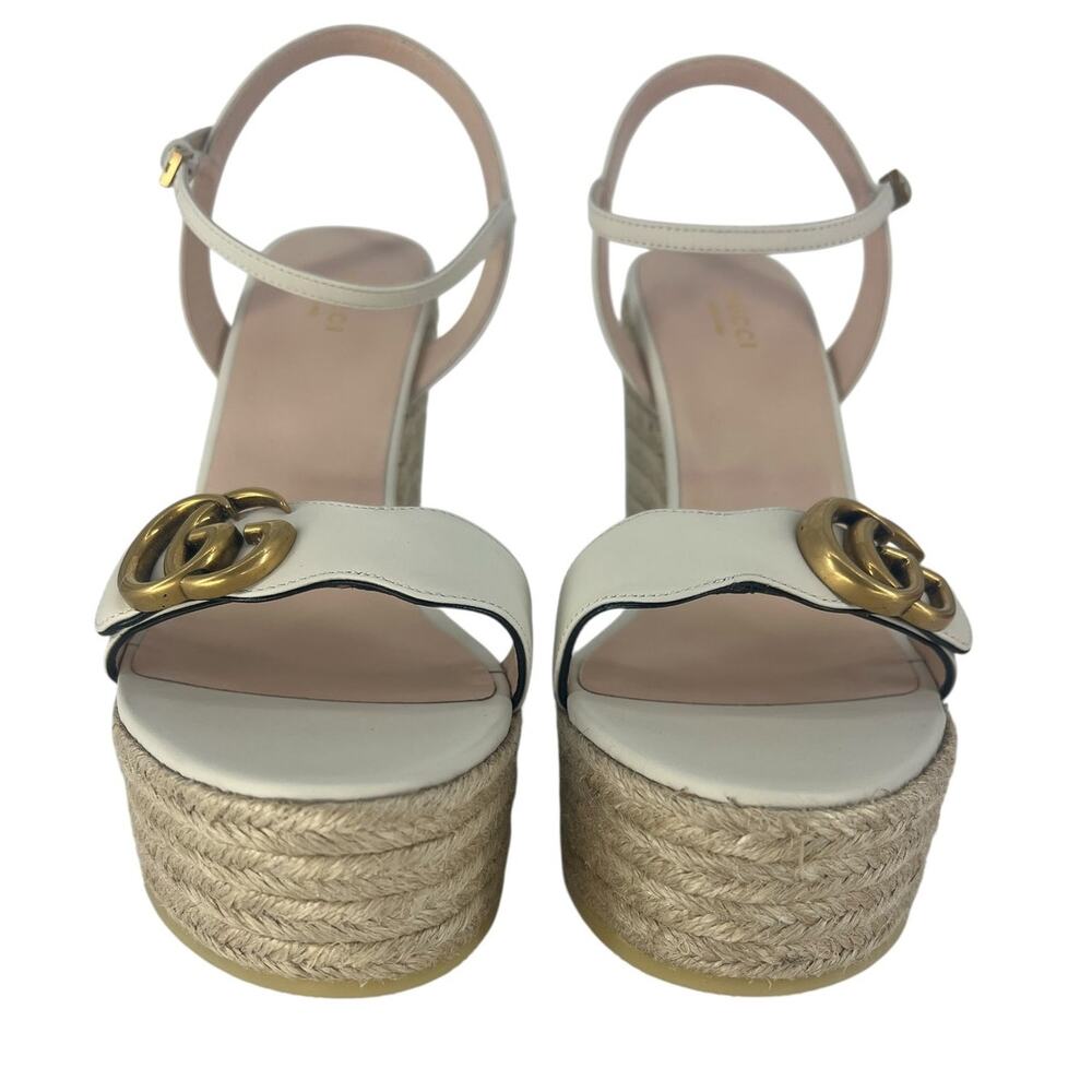 Gucci Aitana Marmont GG Leather Platform Espadrille Wedge Sandals 41 - Picture 11 of 16